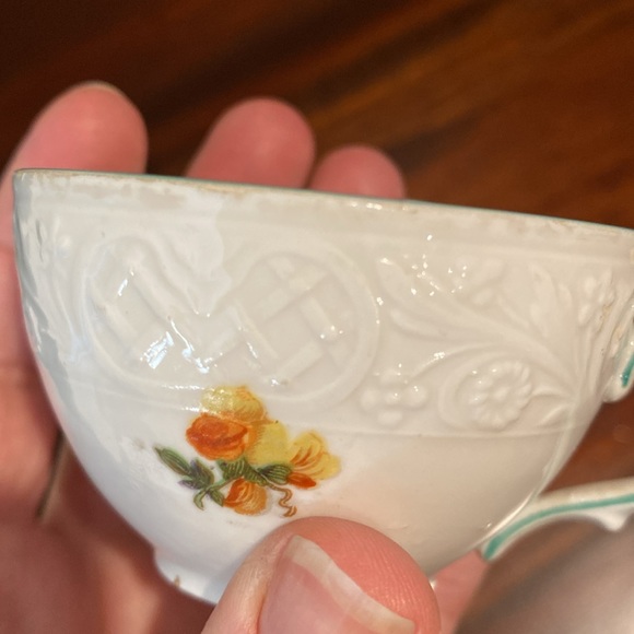 Schumann Bavaria Germany Us Zone Wild Flowers Green Rim Porcelain Teacup Saucer - Picture 10 of 14